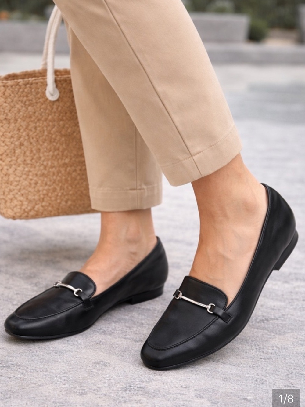 Rachel Zoe Black Leather Loafers with Silver Horsebit Size 8 1/2